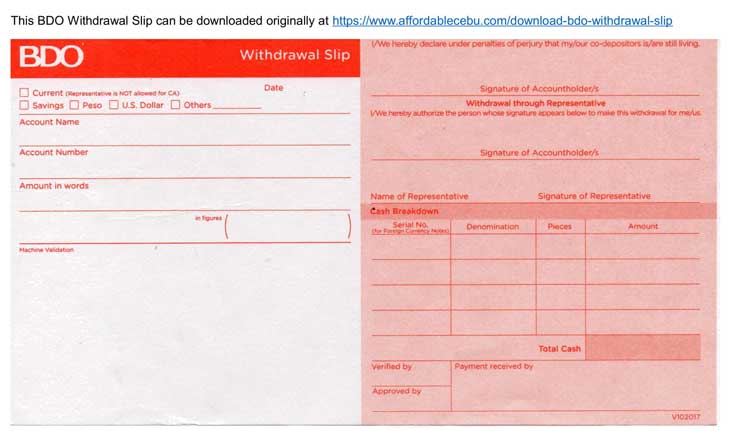 Download BDO Withdrawal Slip (Ready To Print) Banking 30761
