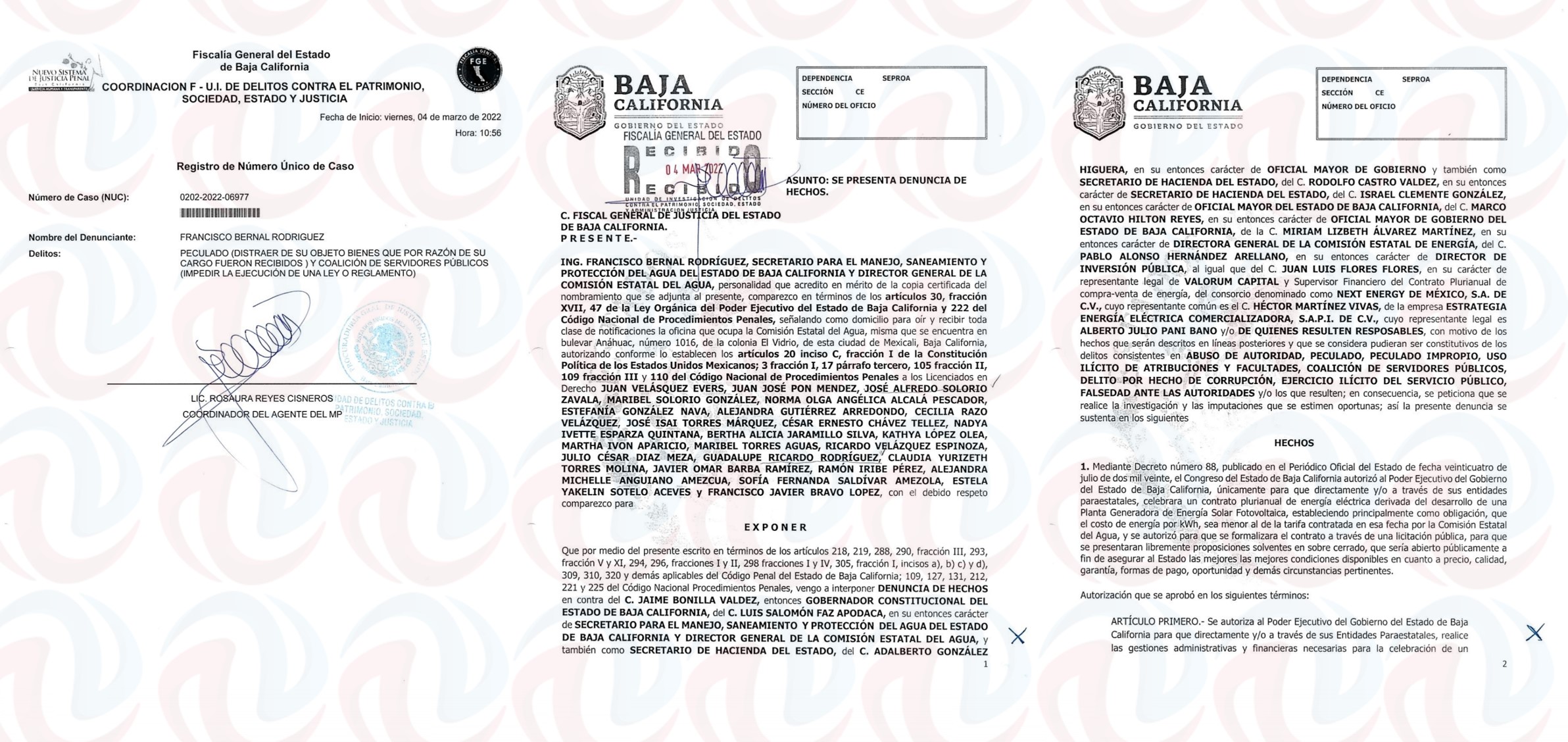 Amador Rodríguez Lozano, no está en la denuncia del Estado