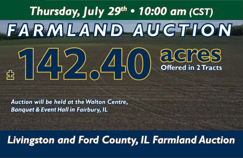 Ford and Livingston County, IL Farm Land Auction, July 29th, +/ 142.40 Acres offered in 2