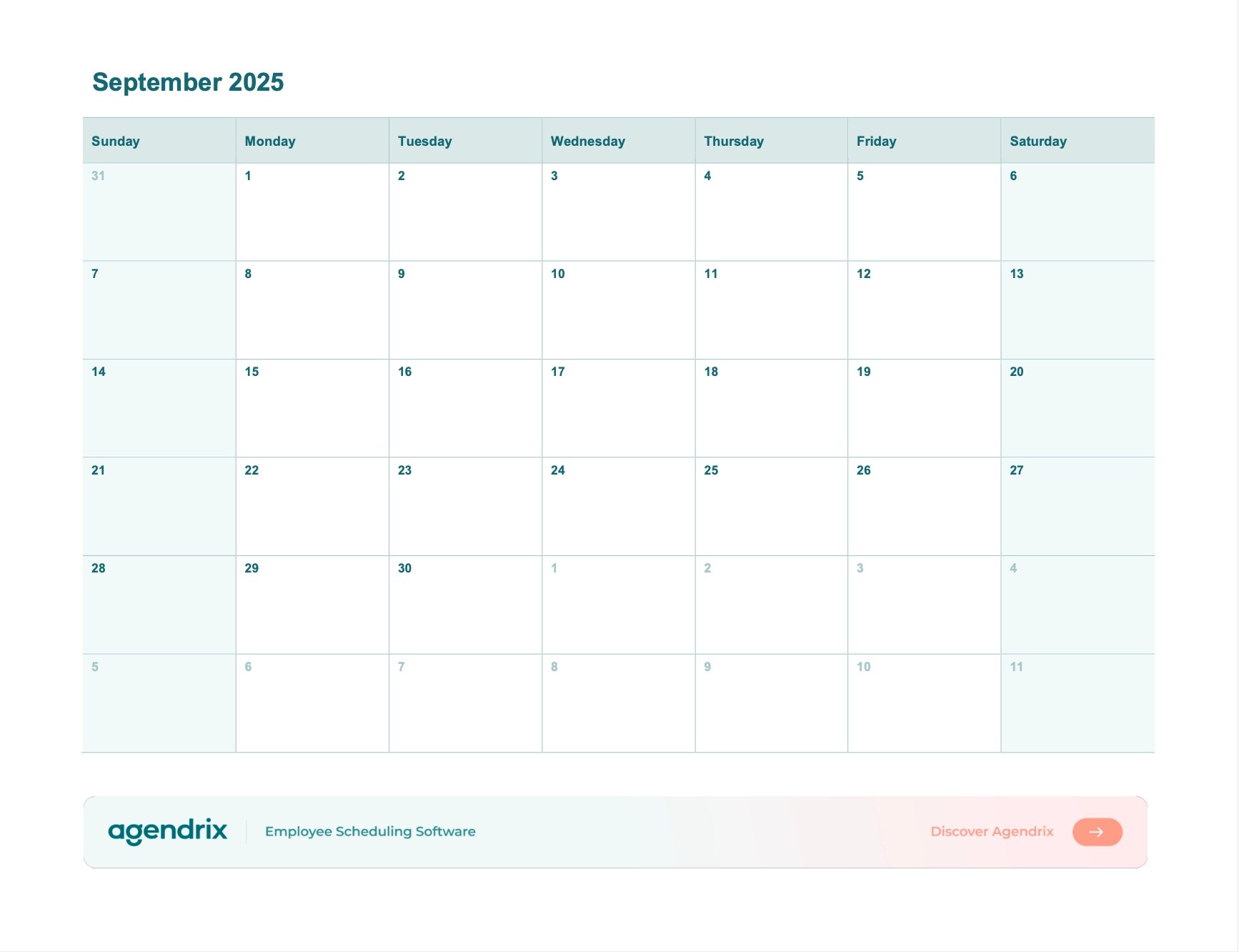 September 2025 Printable Calendar (Word, Excel, PDF) Agendrix September 2025 Printable Calendar (Word, Excel, PDF) Agendrix