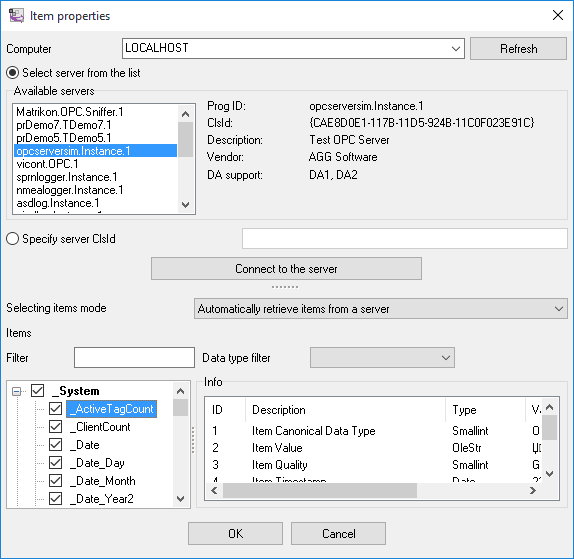 Screenshots Advanced OPC Data Logger