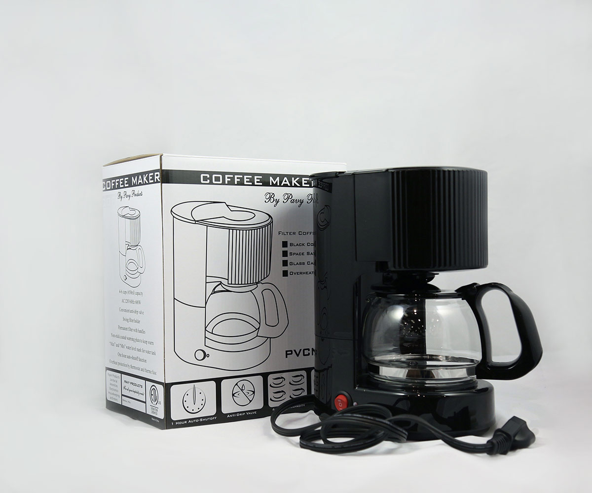 Coffee Maker, 4 cups, Antidrip, Nonstick Coated Warming plate, Black