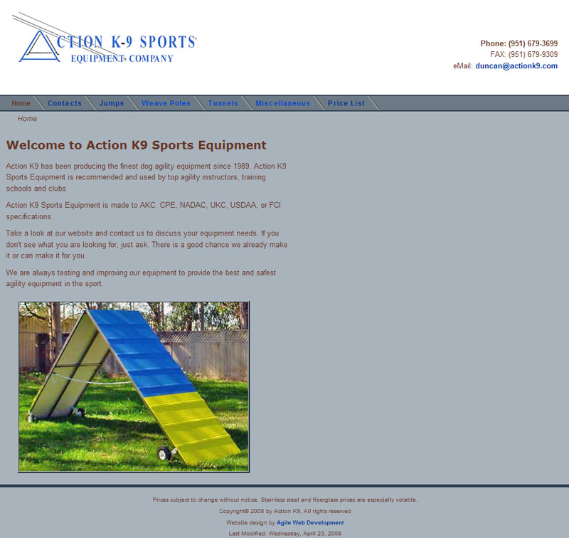 Action K9 Sports Equipment Company Agile  Development Agile 