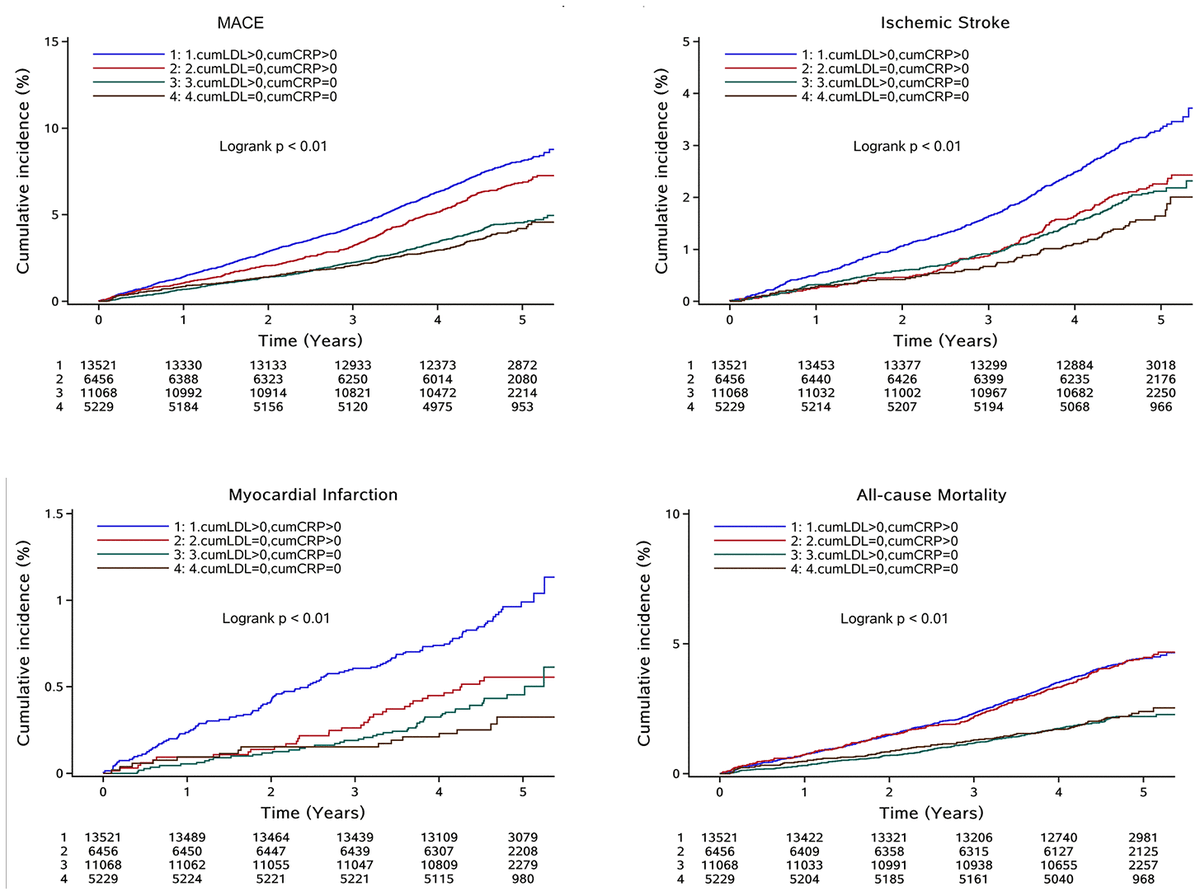 The impact of the cumulative burden of LDLc and hsCRP on