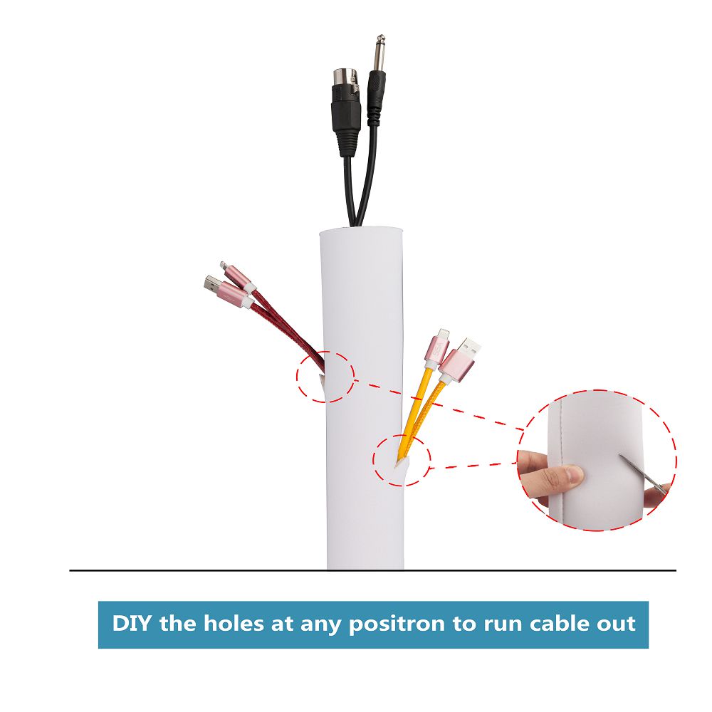 Neoprene Cable Management Sleeves with Zipper, Set of 4, White AGPTEK
