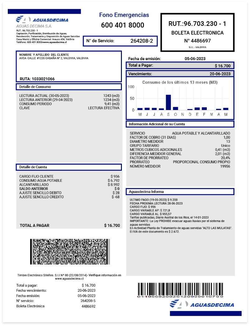Aguasdecima S.A. Conoce tu boleta