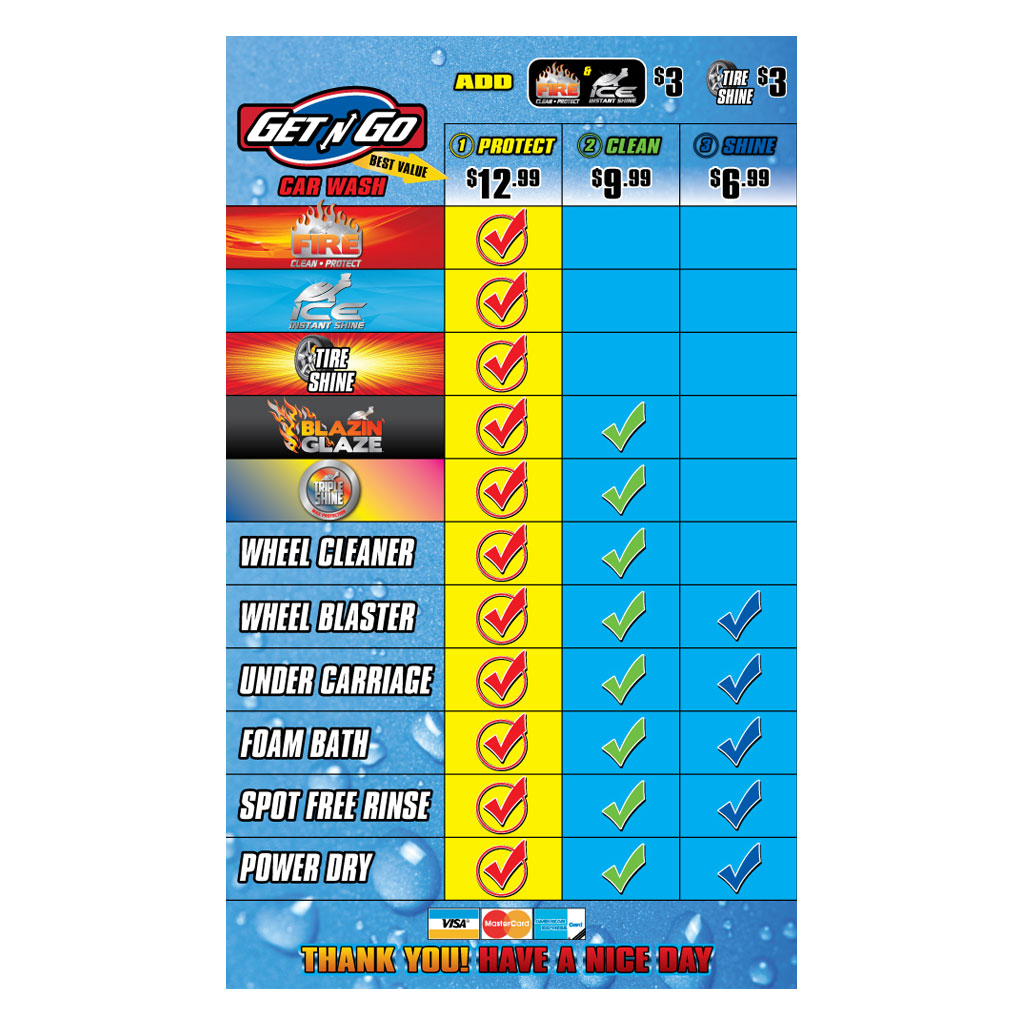 Standard Backlit Car Wash Menu Car Wash Menu Signs Ahearn Signs