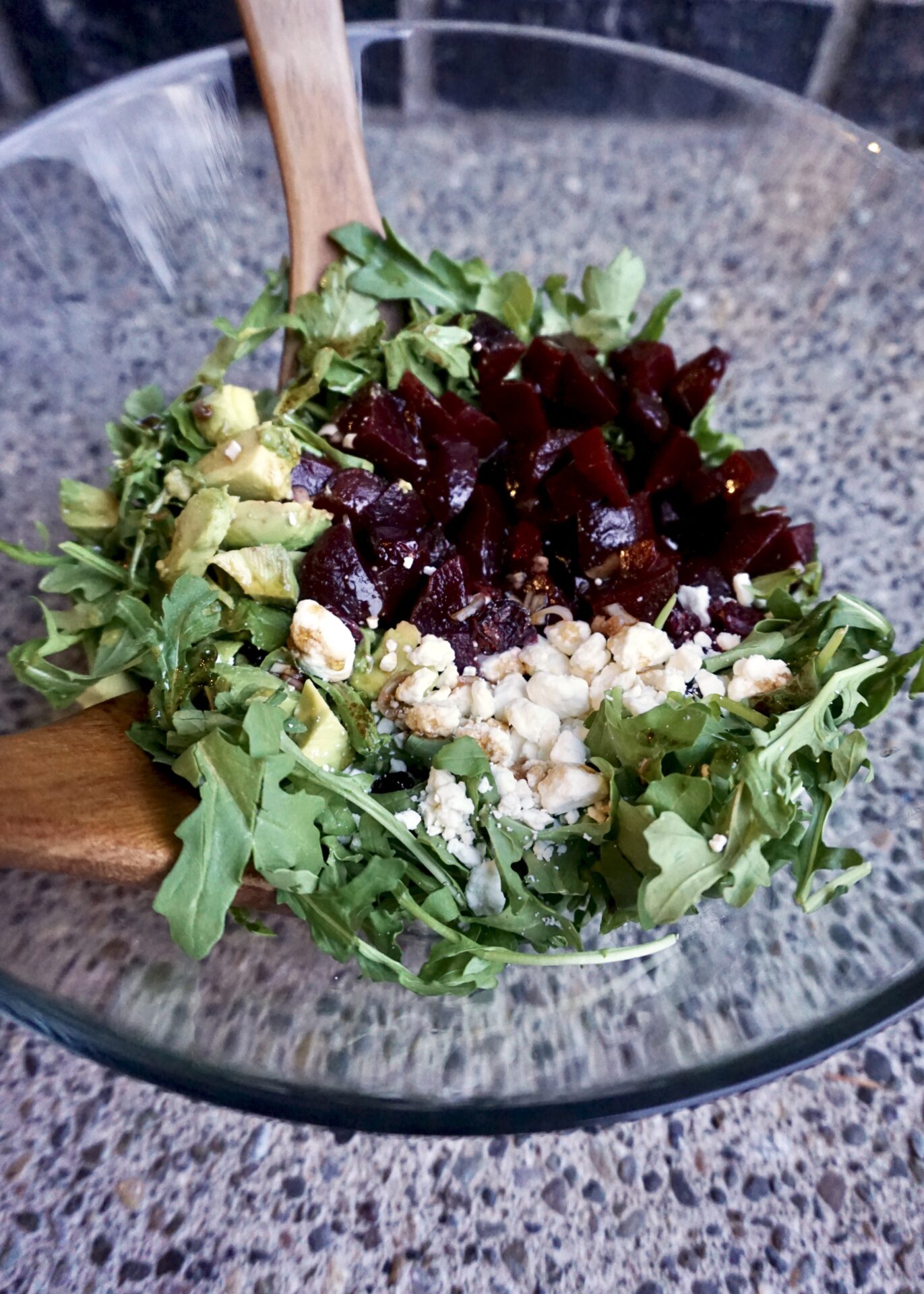 Arugula, Beet, Goat Cheese, and Avocado Salad A Hint of Honey