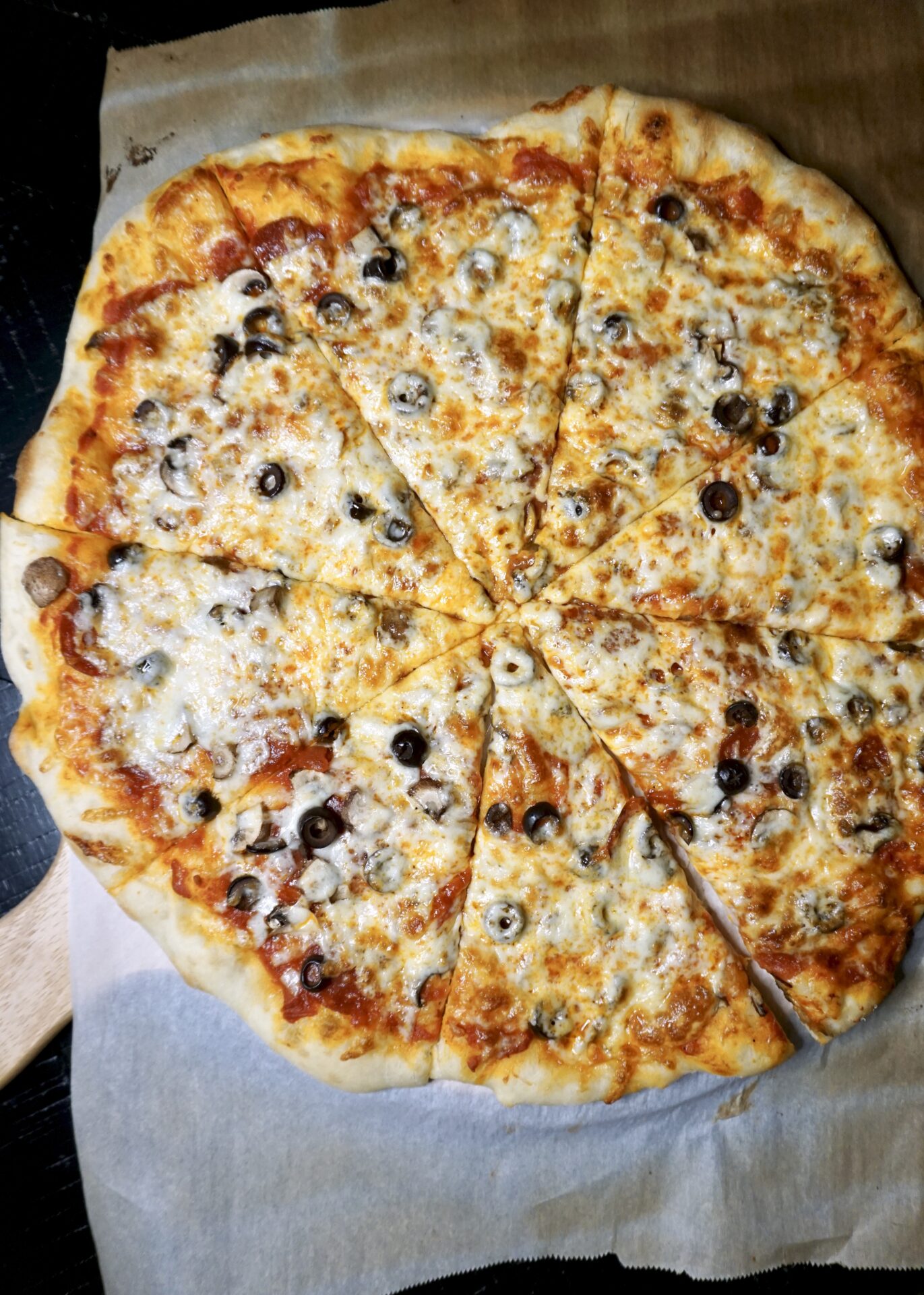 Pepperoni, Mushroom, and Black Olive Pizza A Hint of Honey