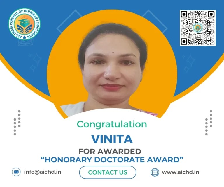 AICHD Honorary Doctorate Award is presented to VINITA AICHD