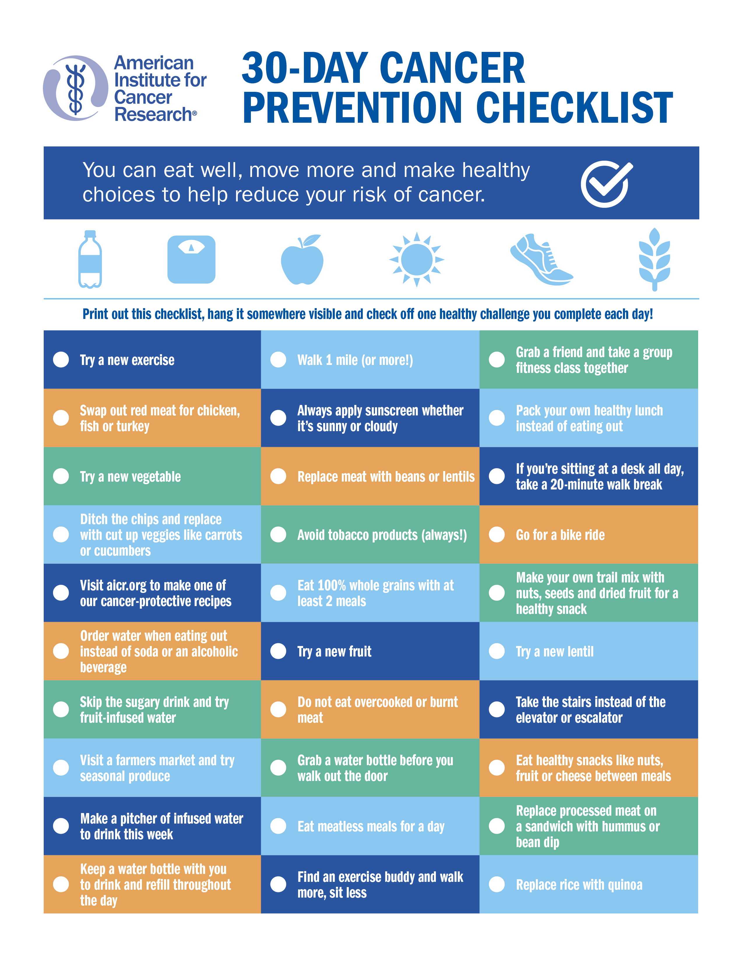 30Day Cancer Prevention Checklist American Institute for Cancer Research