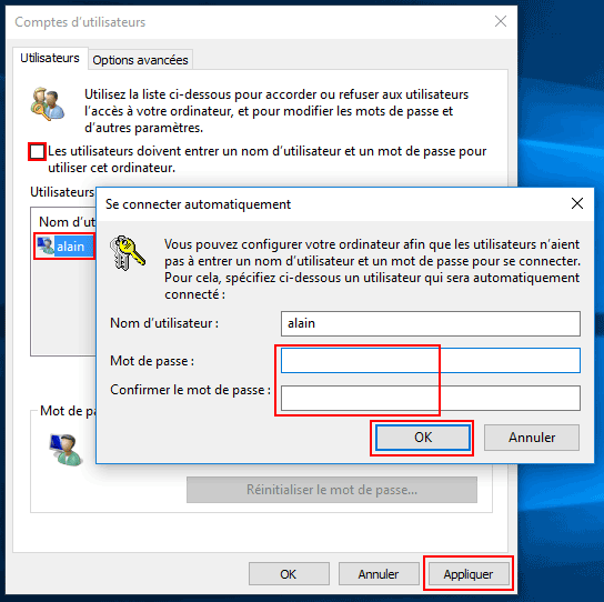 Windows 10 Désactiver la saisie du mot de passe