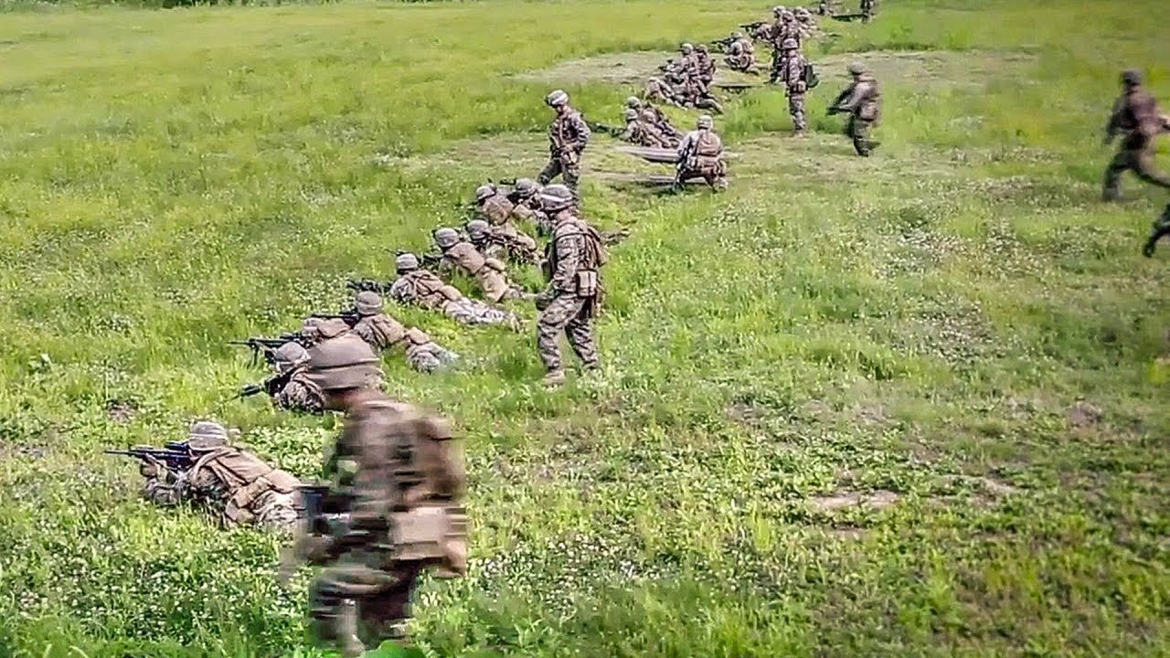 Platoon Attack On Mock Enemy Position U.S. Marines Training In S