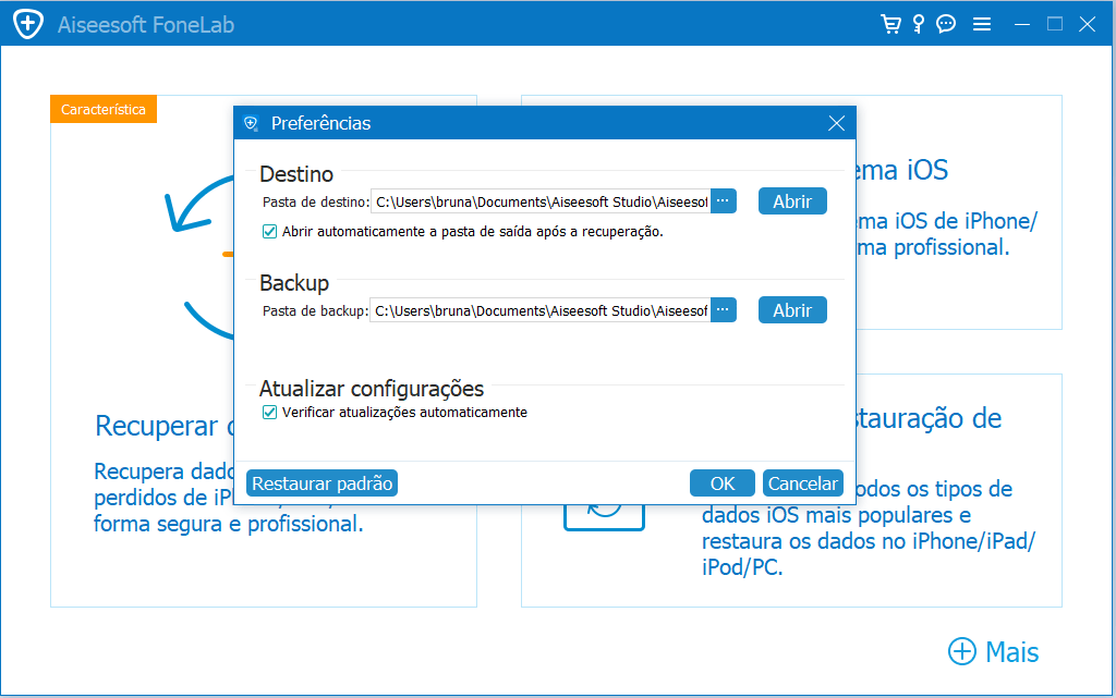 Guias de uso para criar e restaurar backups do iPhone