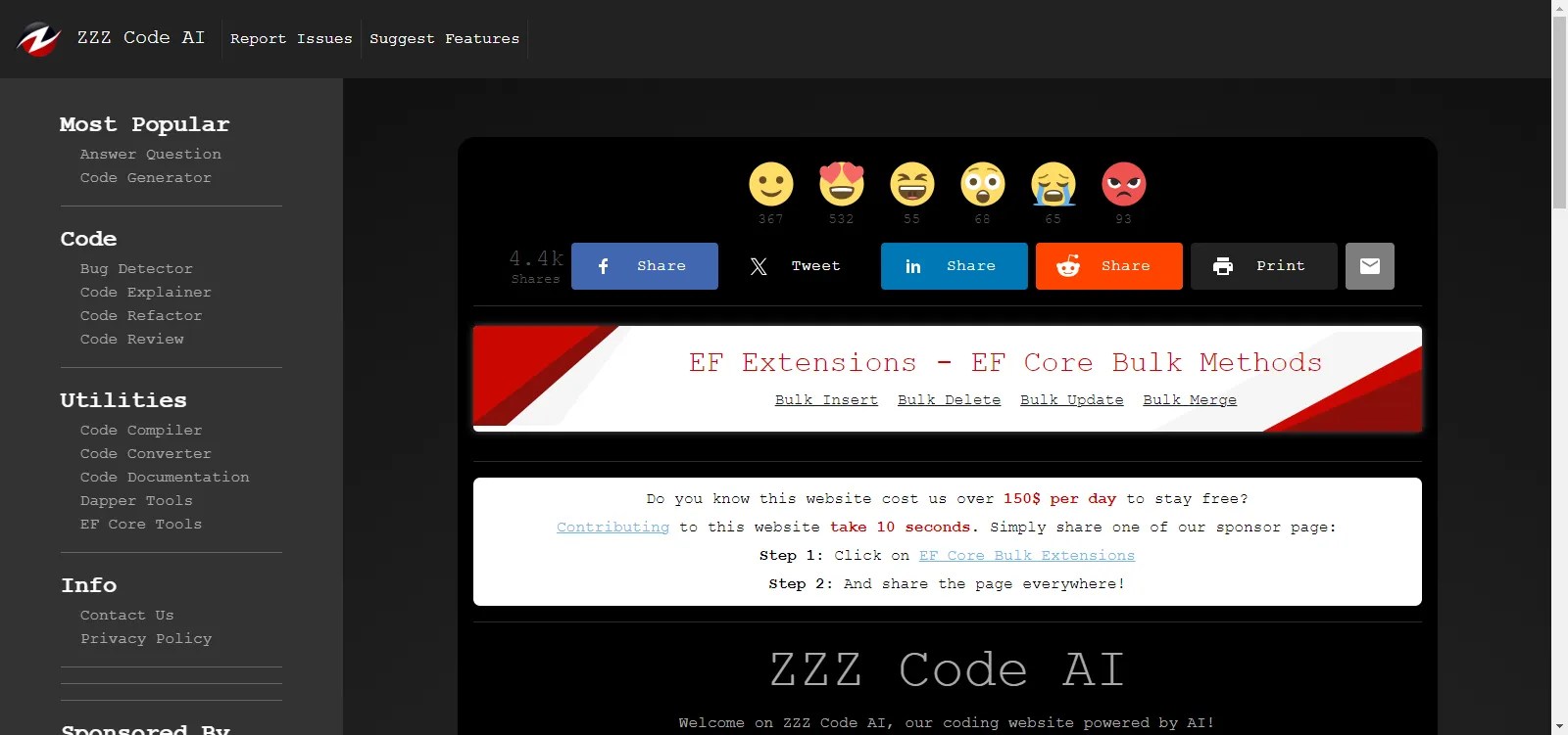 ZZZ Code AI AI Code Generation, Debugging, Refactoring
