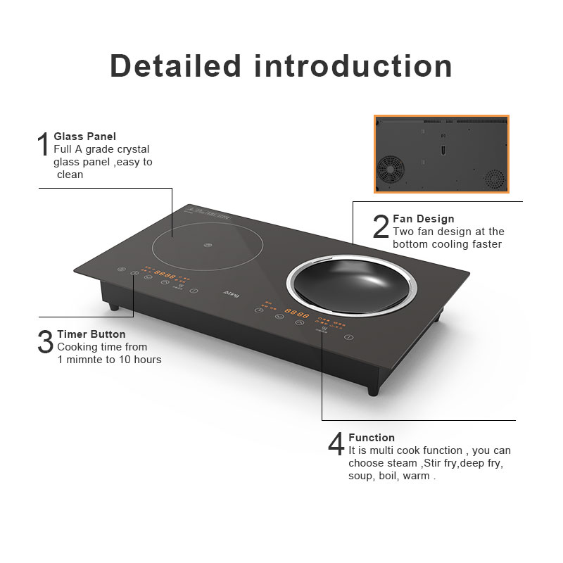 AT35D, 3500W builtin double burner induction hob