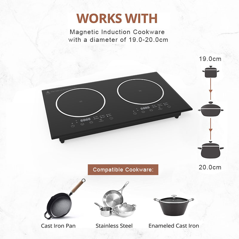 AT35C, 3500W builtin double burner induction hob