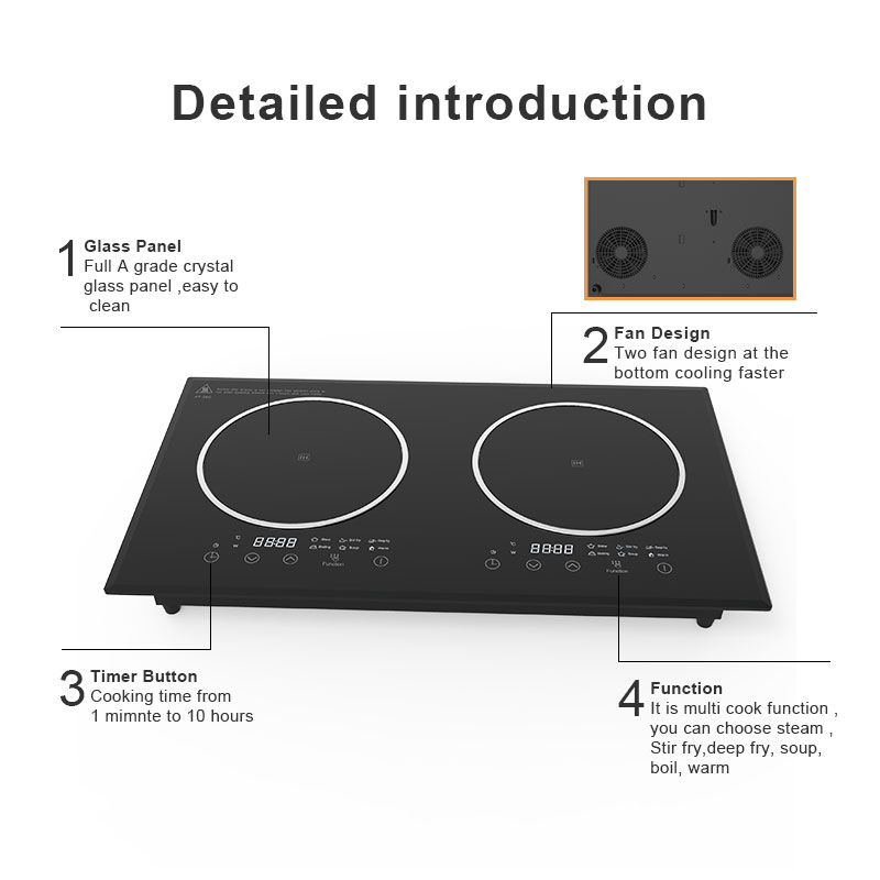 AT35C, 3500W builtin double burner induction hob