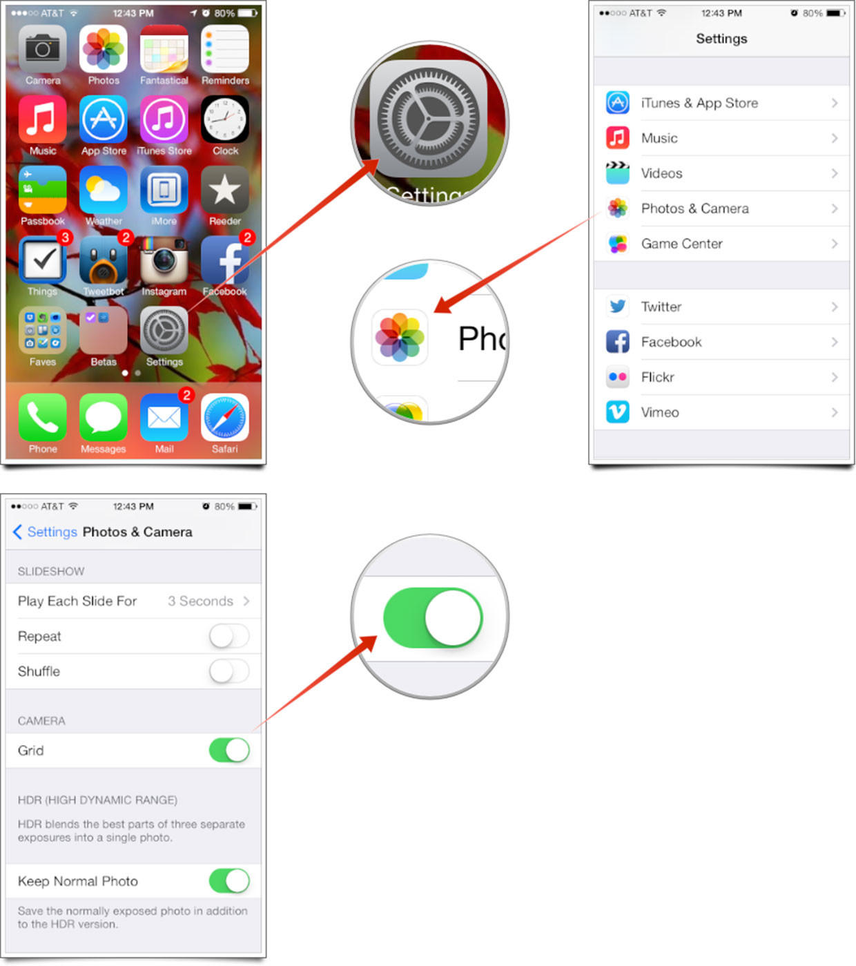 How to enable grid lines in the iOS 7 Camera app