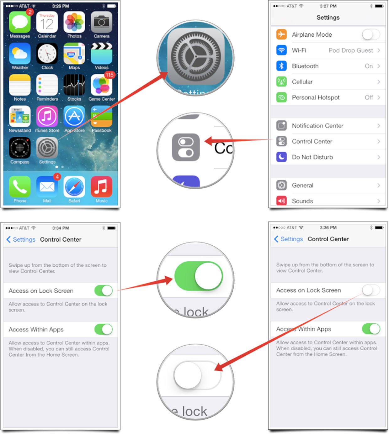 How to disable Control Center access on the iOS 7 Lock screen