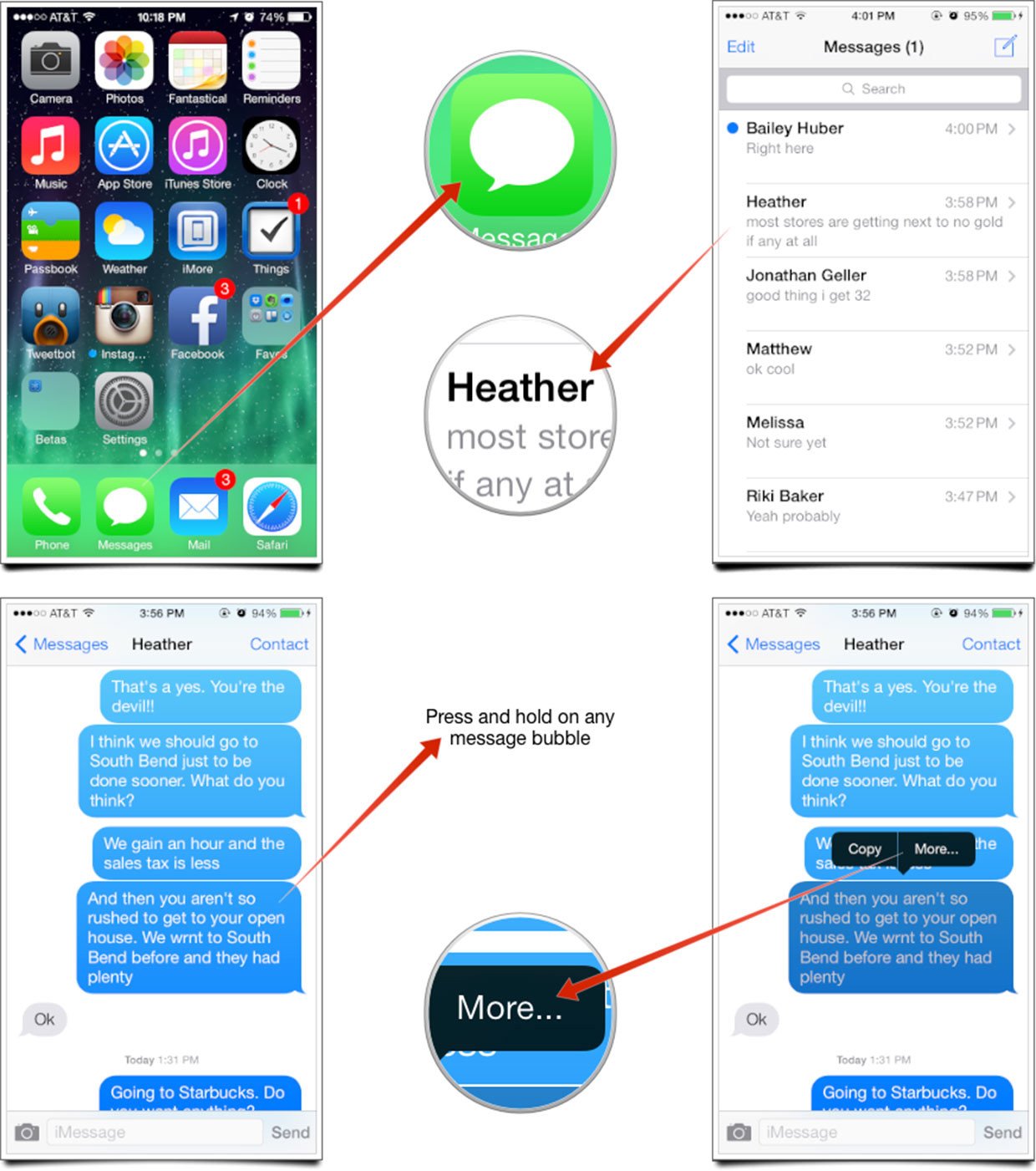 How to delete individual iMessages and texts in iOS 7