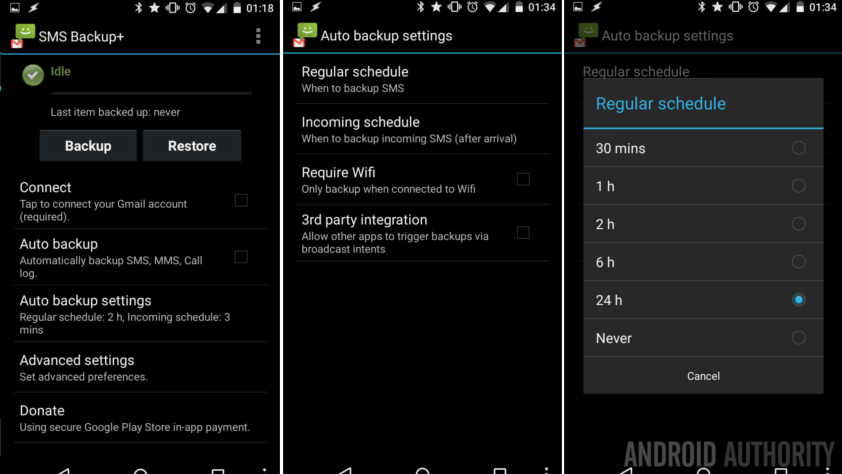Backup your SMS, MMS and call log automatically Android customization
