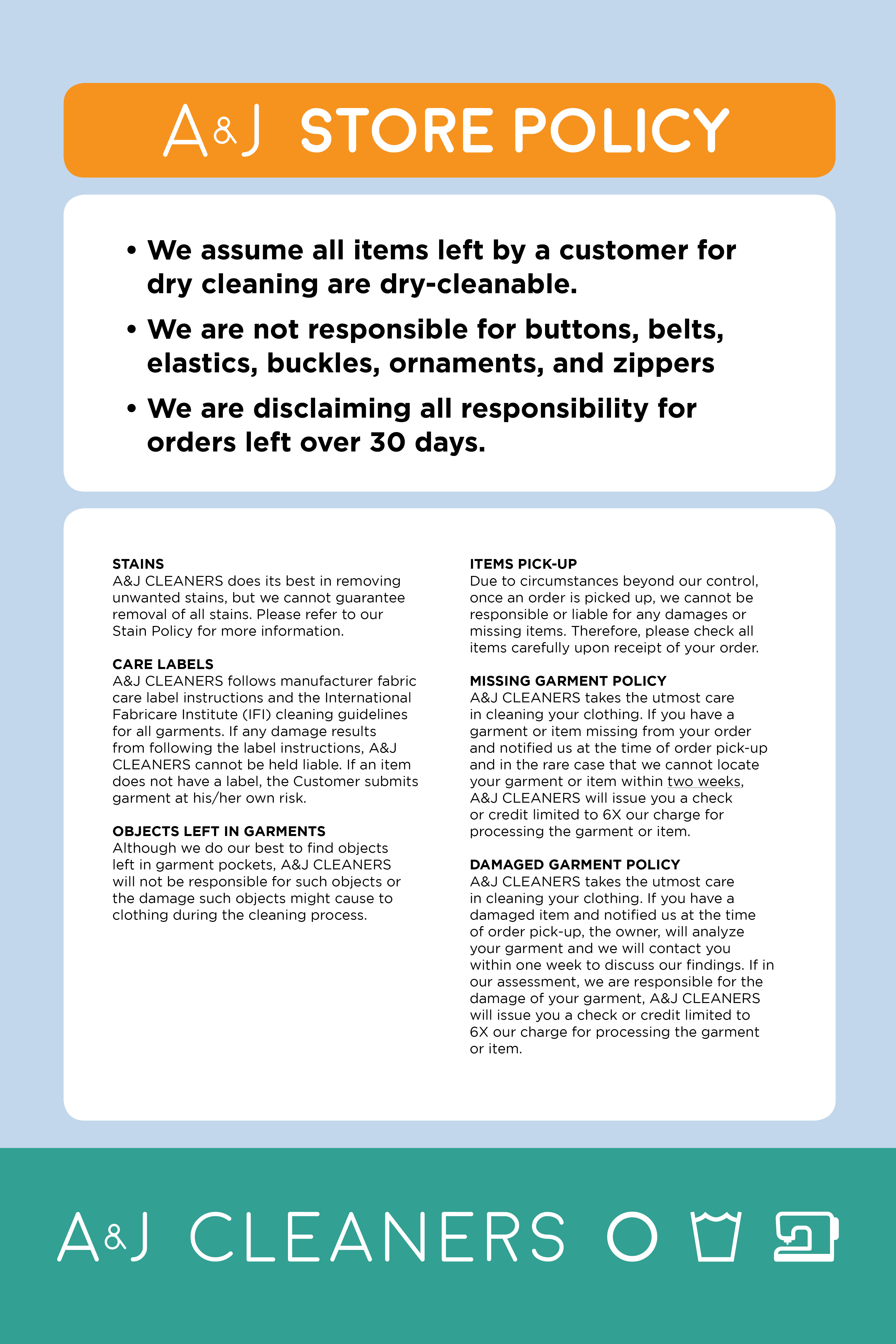 SERVICES — A&J Dry Cleaners East Windsor & Millstone NJ