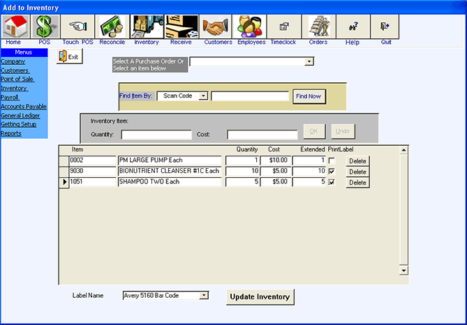 Receiving Inventory Feature of Retail Advantage Pos