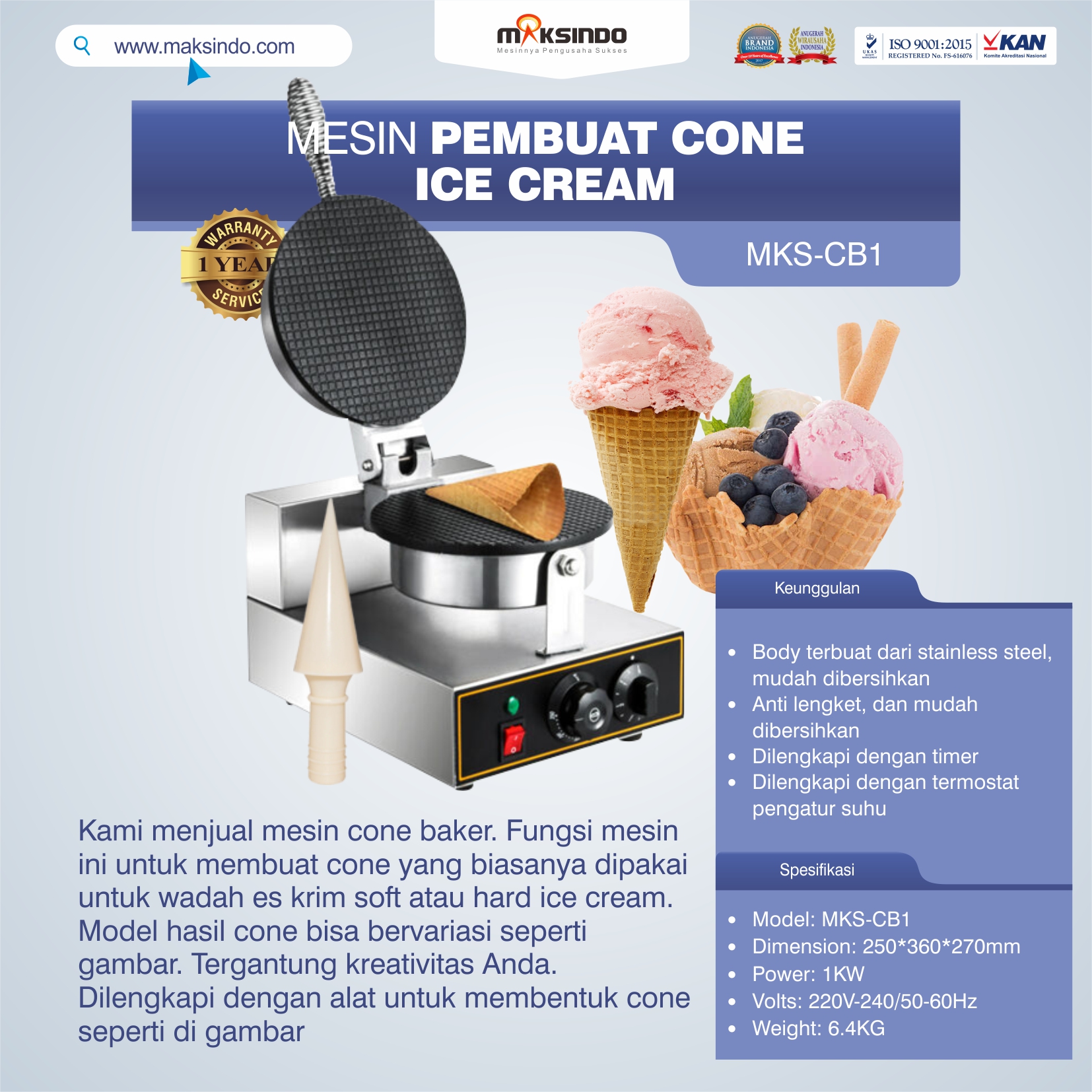 Jual Mesin Pembuat Cone Ice Cream (Cone Baker) di Surabaya Toko Mesin Maksindo Surabaya