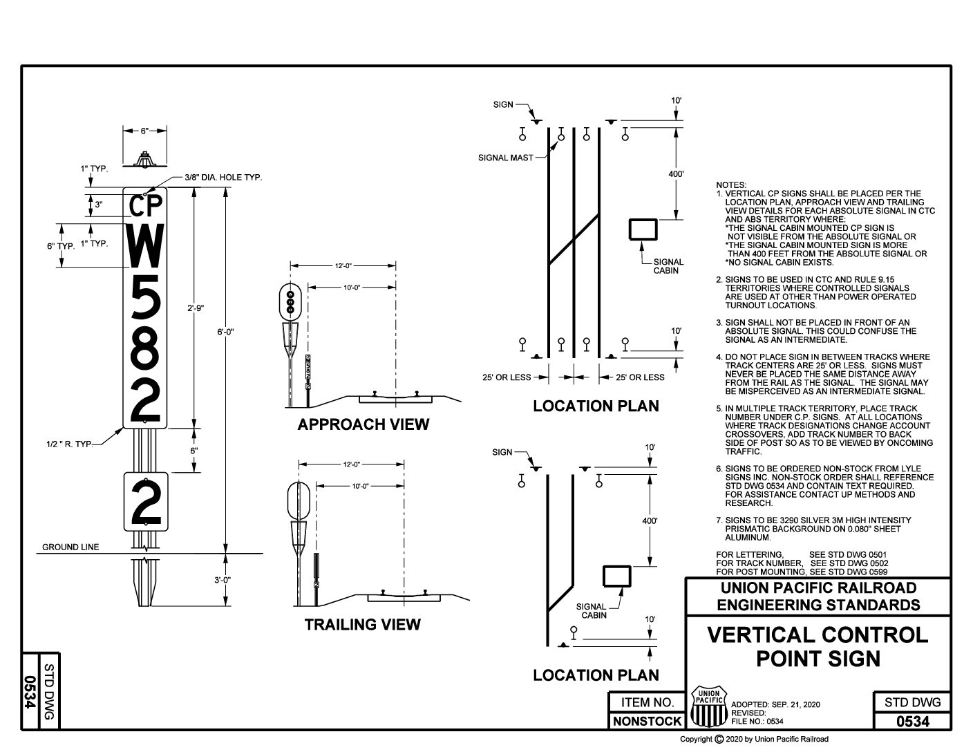 Vertical Control Point Sign, UPRR STD DWG 0534 Aldon®