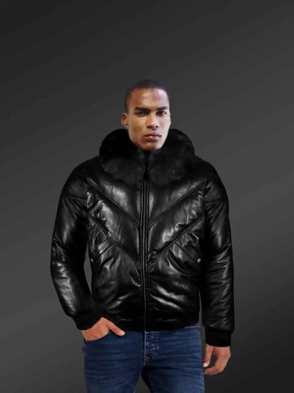 Men Leather Bomber Jacket with Fur Men Leather Coats Jackets