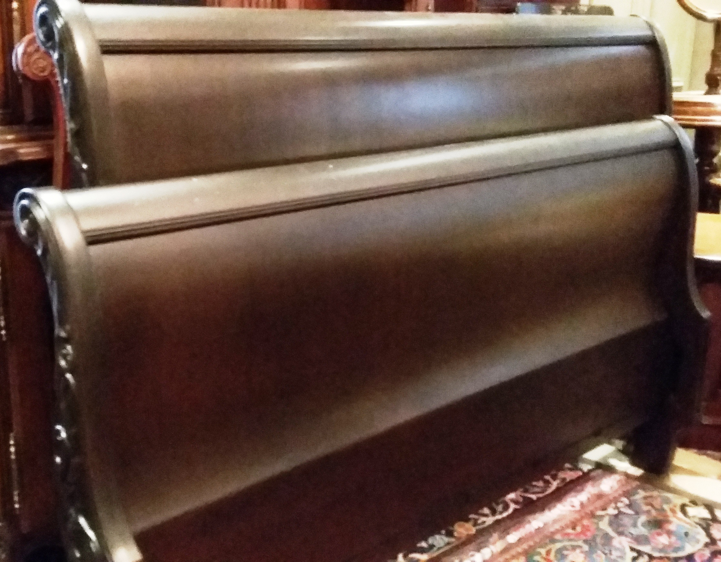 Queen Size Sleigh Bed Headboard, Footboard and Rails with carved detail on side Alexander's