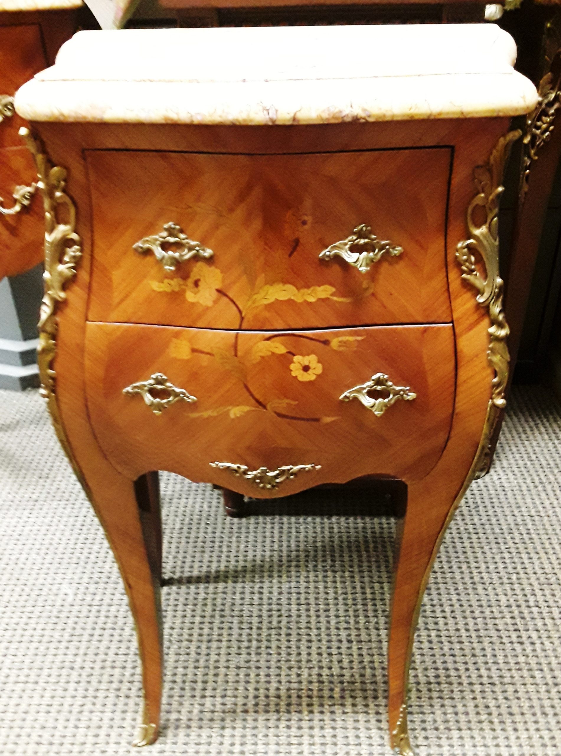 2 Drawer Inlaid with Marble Top and Gold Ormoulu Alexander's
