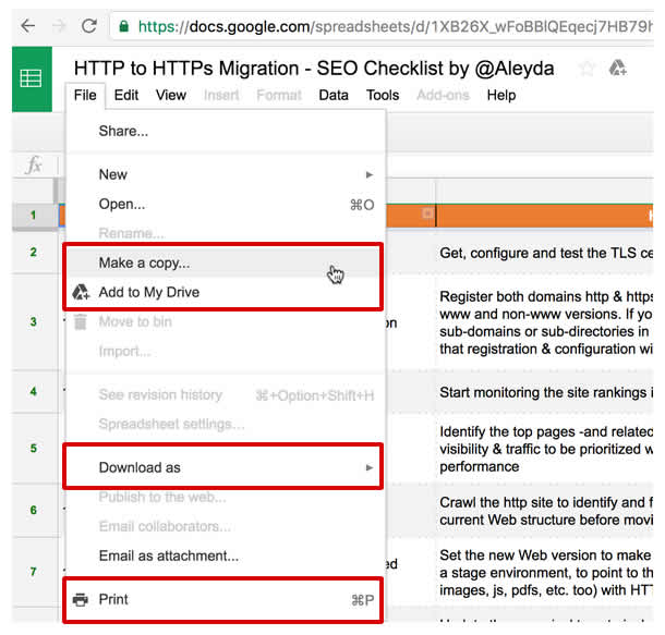 https migration checklist in google
