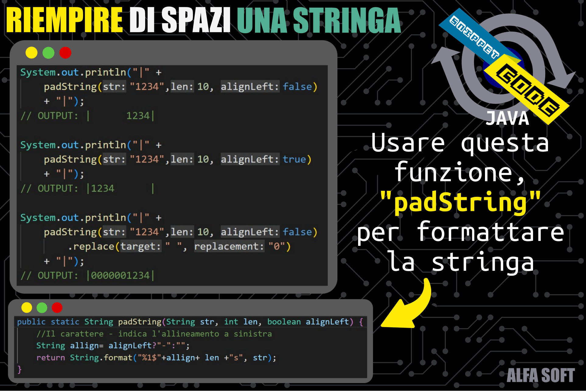 JAVA pad string Riempire una stringa con spazi Alfa Soft S.r.l