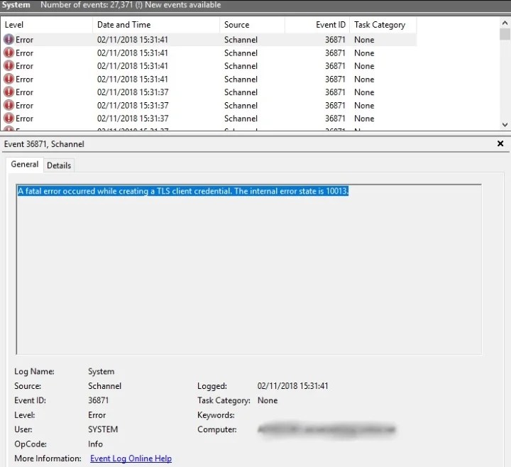 A Fatal Error Occurred While Creating a TLS Client Credential. The