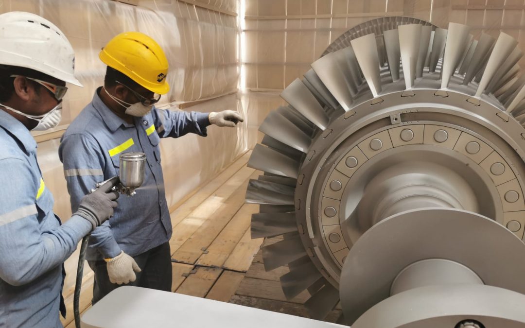 Sand blasting and painting works for gas turbine rotor at Power