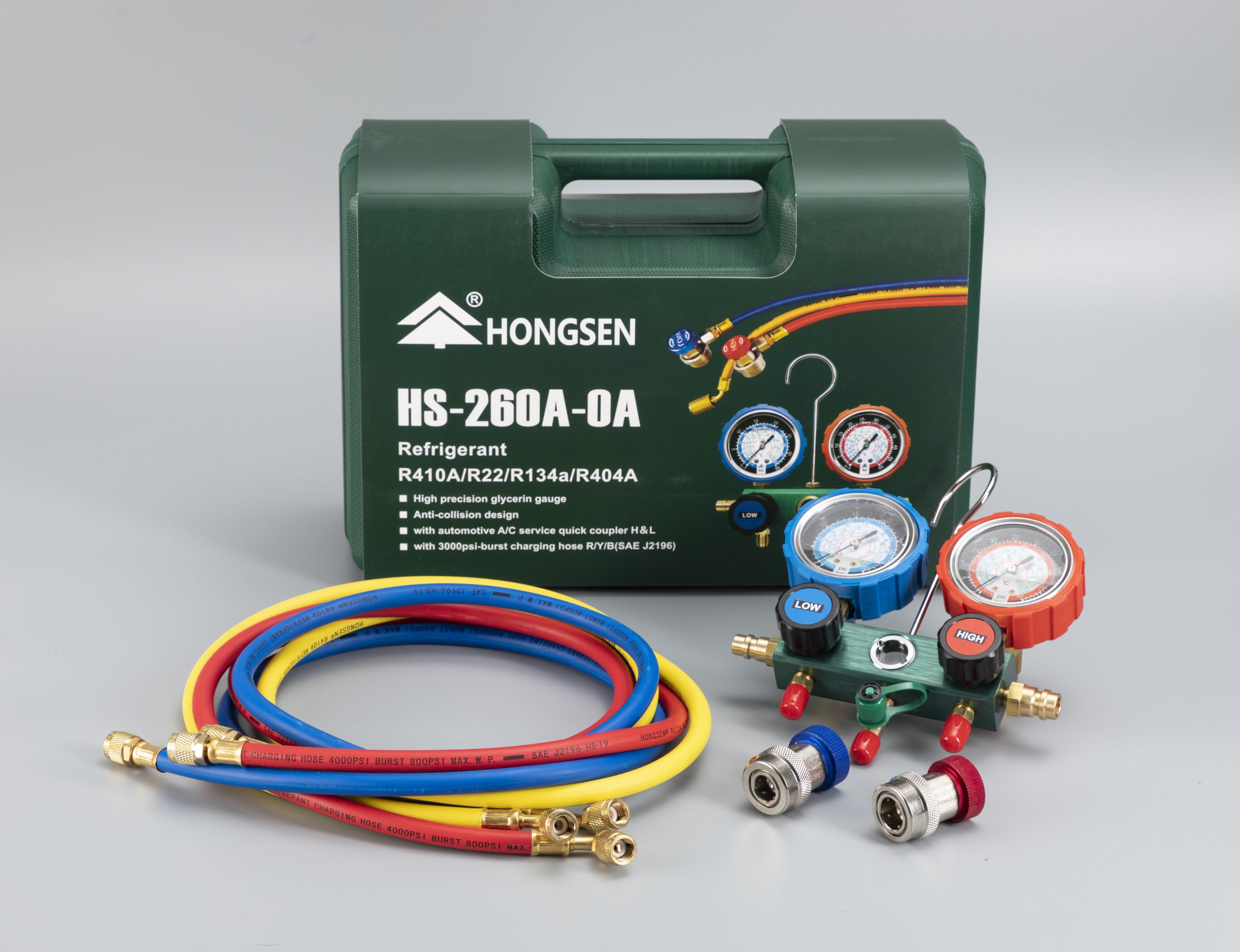 Hongsen Manifold Gauge Set HS260A0A for Refrigerant R410A/R22/R134a