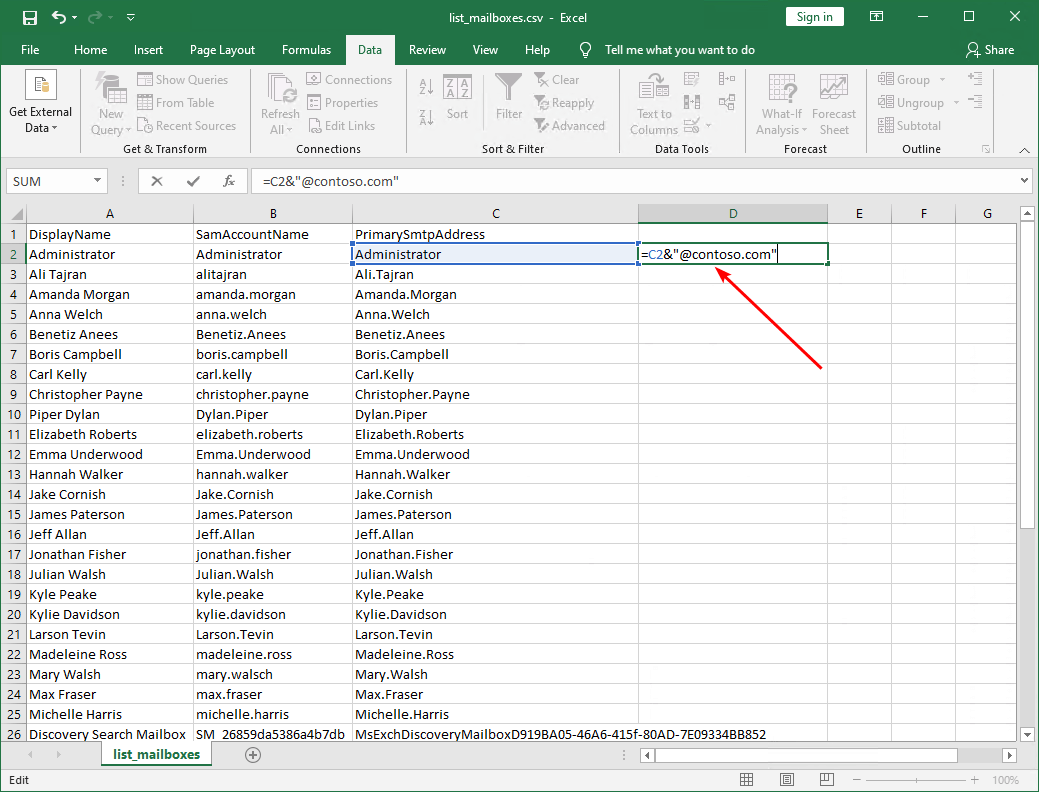 Add email address to list of names in Excel ALI TAJRAN