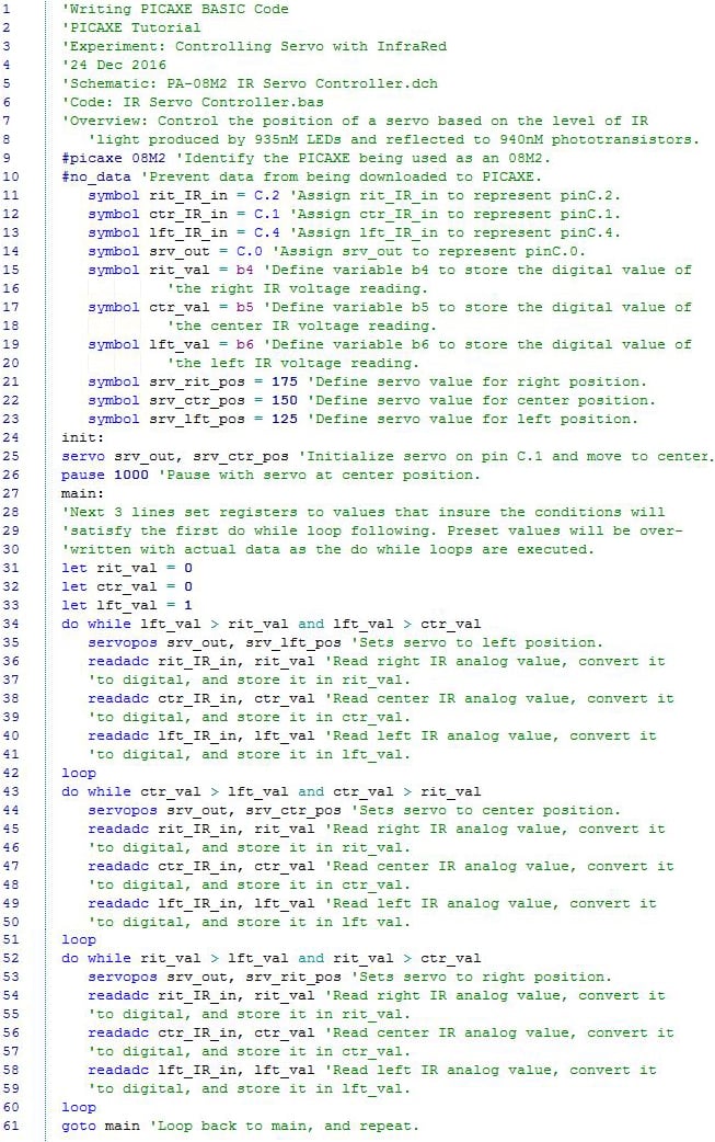 Controlling a Servo with a PICAXE and an IR Sensor