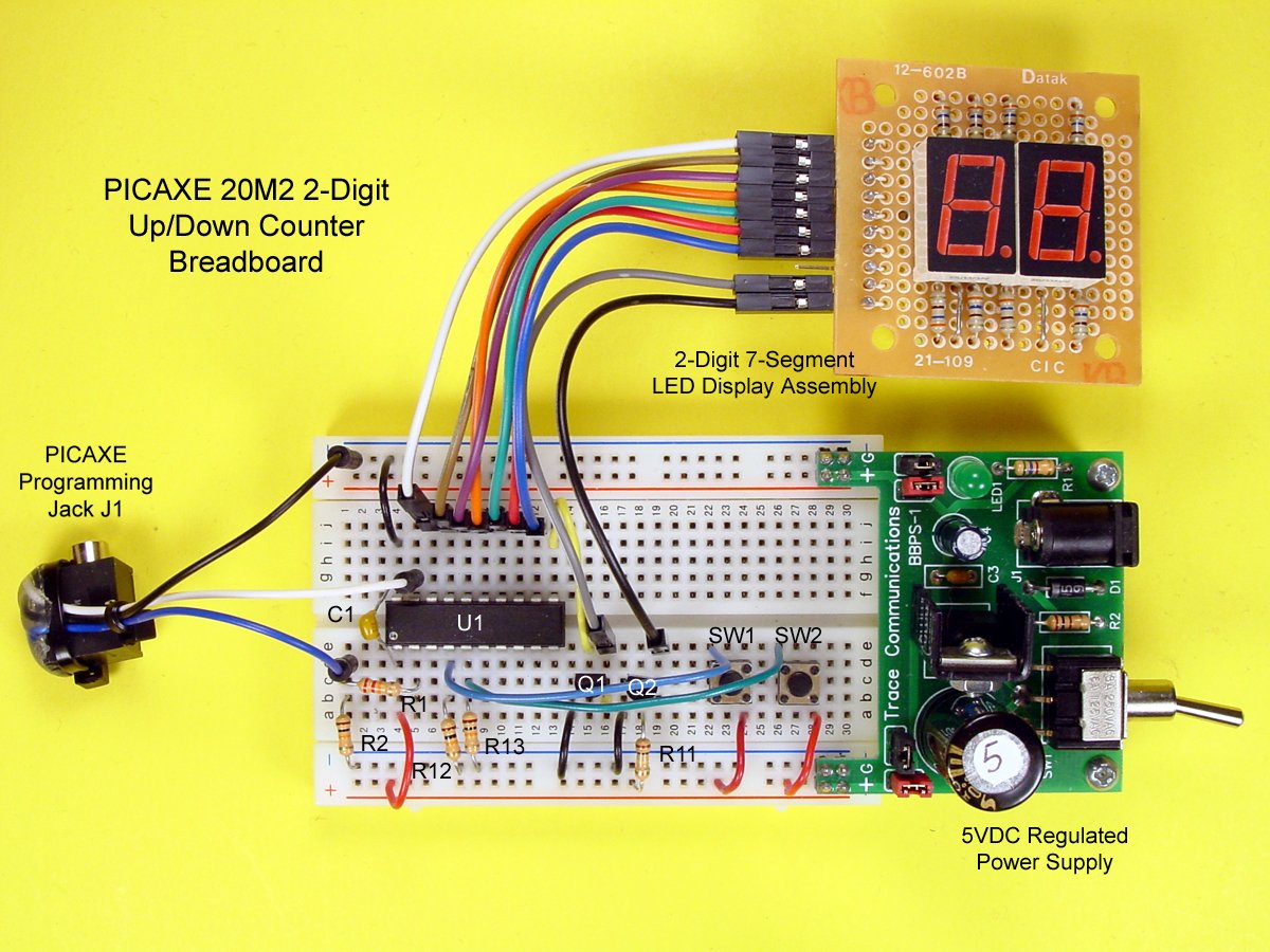 Build a 2-Digit Up/Down Counter with a PICAXE 20M2 - Projects