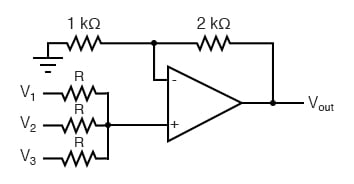 Averaging amplifier op amp circuit