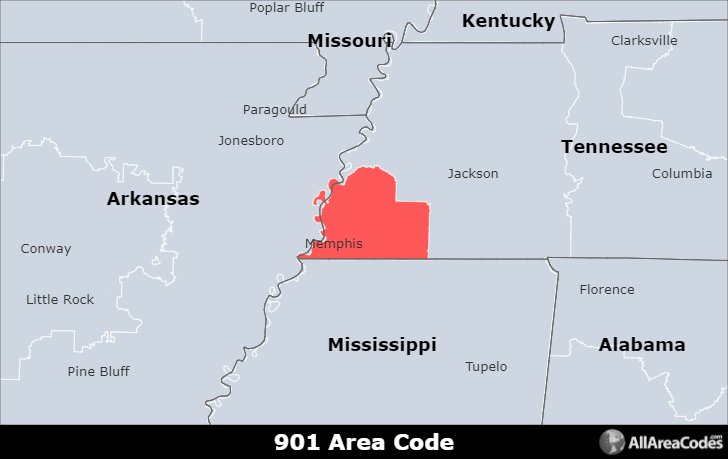 901 Area Code Location map, time zone, and phone lookup