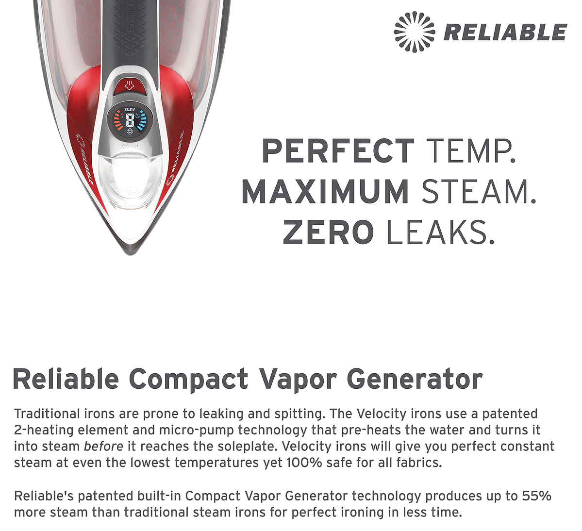 Reliable Velocity Steam Irons 160IR 230IR 260IR