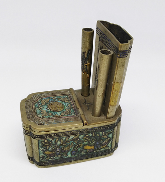 Unique Brass Penholder and Inkbox