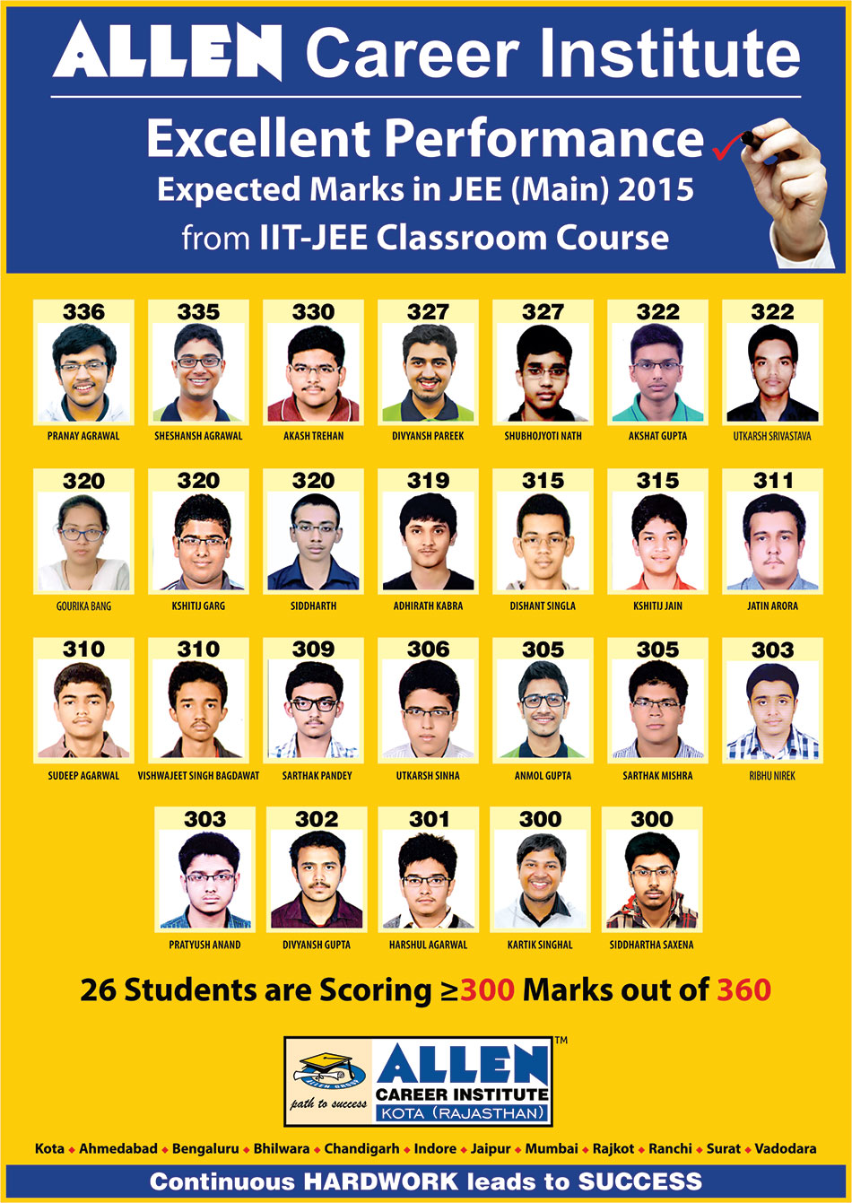 JEE Main 2015 Expected Marks by ALLEN Students Excellent Results in