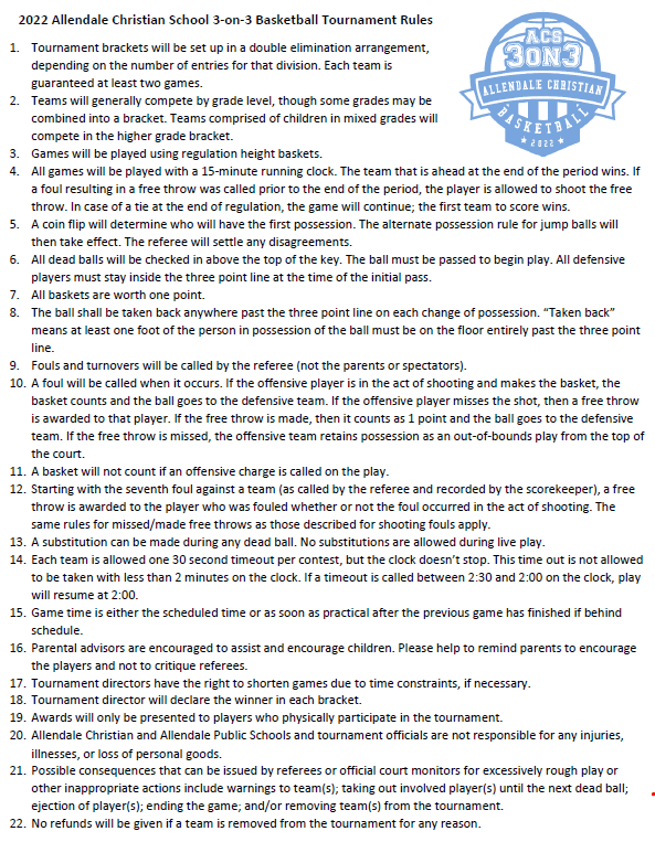 Acs Tournament 2023 Acs 3-On-3 Basketball Tournament - Allendale Christian School