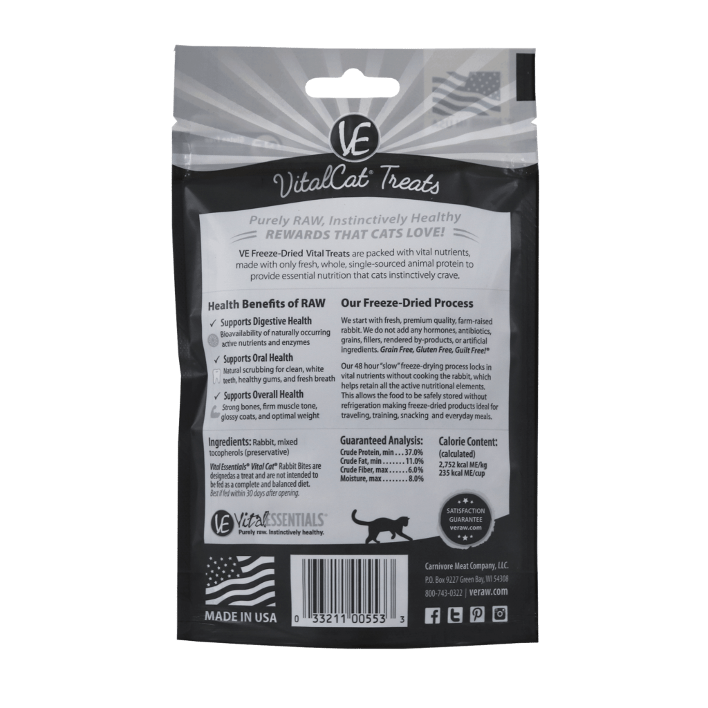 Vital Essentials FreezeDried Grain Free Bites Rabbit Cat Treats, 0.9