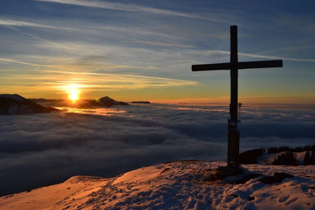 Sonnenuntergang , Gipfelkreuz Allgäuer Alpen Allgäuer alpen, Alpen