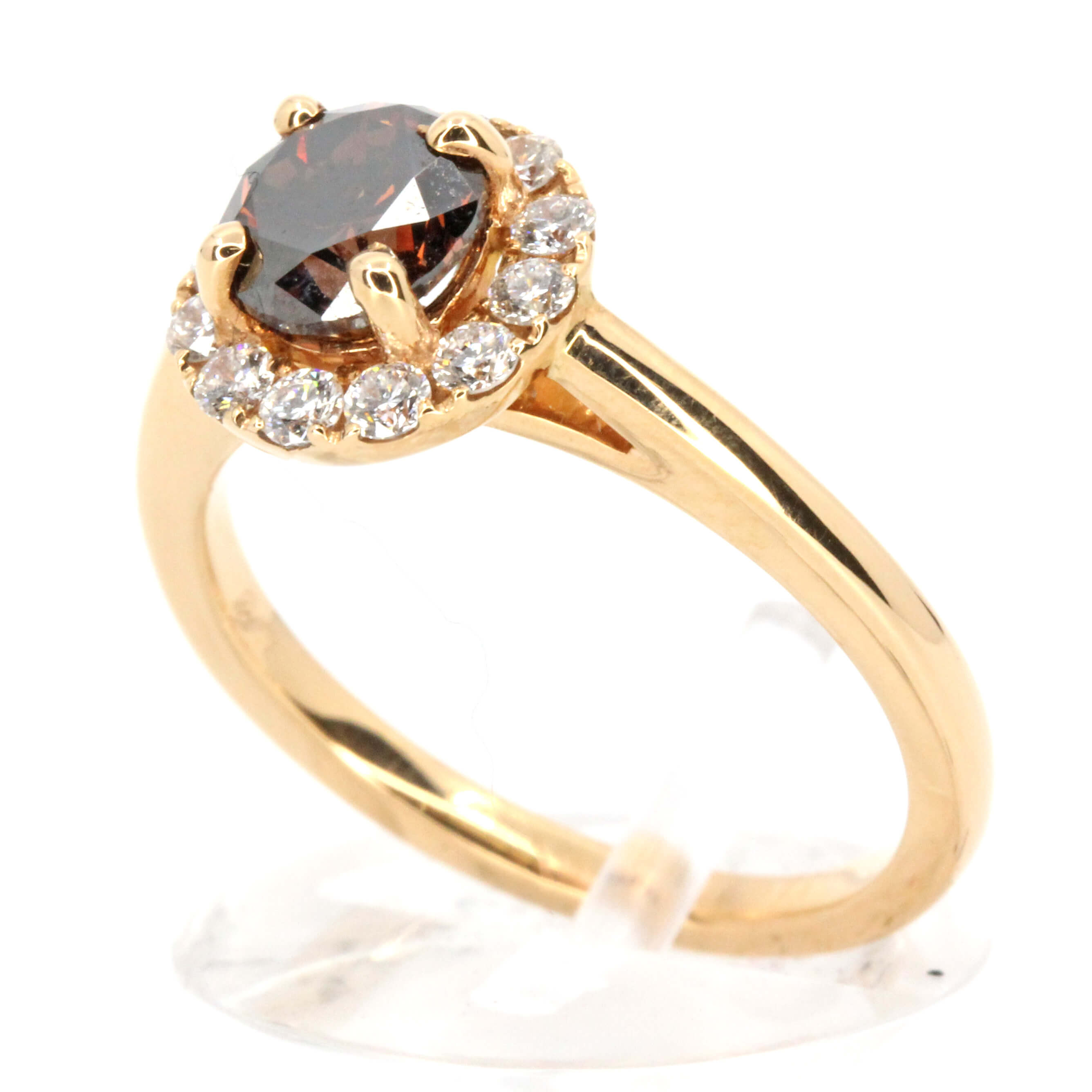 Round Brilliant Cut Chocolate Diamond Ring with Halo of Diamonds set in